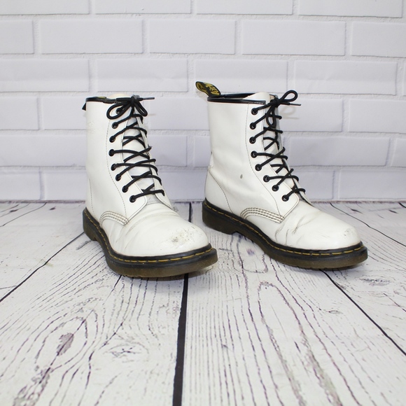 Dr. Martens White Air Wave Moto Combat Boots 11 - Picture 4 of 8